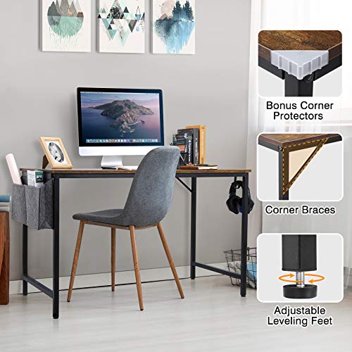 HAIOOU Computer Desk 47.2 Inch Home Office Study PC Laptop Table, Modern Simple Industrial Style Writing Workstation with Storage Bag and Metal Hook