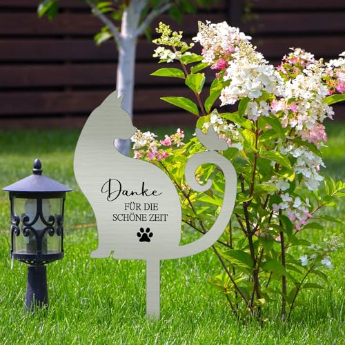 Namalu Metal Grabplatte mit Gravur Katze Gedenkstein Outdoor Grabschmuck Wetterfest Gedenktafel Draußen Schieferplatte Deko für Tiere Grab Erinnerung Katze Trauer Geschenk für Tierbesitzer(Katze)