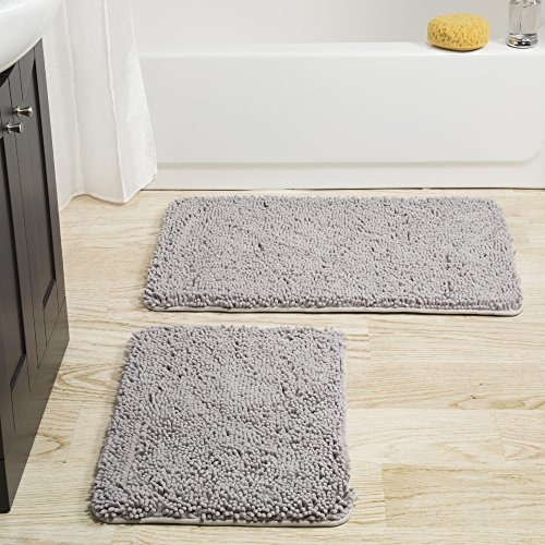 Bathroom Rugs - 2-Piece Memory Foam Bathroom Set with Chenille Shag Top and Non-Slip Base - Machine Washable Bath Rugs by Lavish Home (Gray) by Bedford Home - Image 5