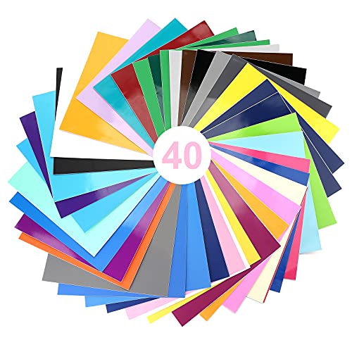 40 Packs Permanent Vinyl Sheets (12" X 12"), Permanent Adhesive Backed Vinyl For Cricut, Betybedy Assorted Colors Vinyl Sheets, Permanent Vinyl For Cricut Machine, Craft Cutter, Diy #TOP28
