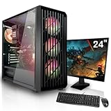 SYSTEMTREFF Office Komplett PC Set AMD Ryzen 5 7500X3D 6x4.6GHz | Graphics 4K | 1TB M.2 NVMe | 32GB DDR5 RAM | Windows 11 | 24 TFT Monitor | Desktop Paket Computer Rechner für Büro Business