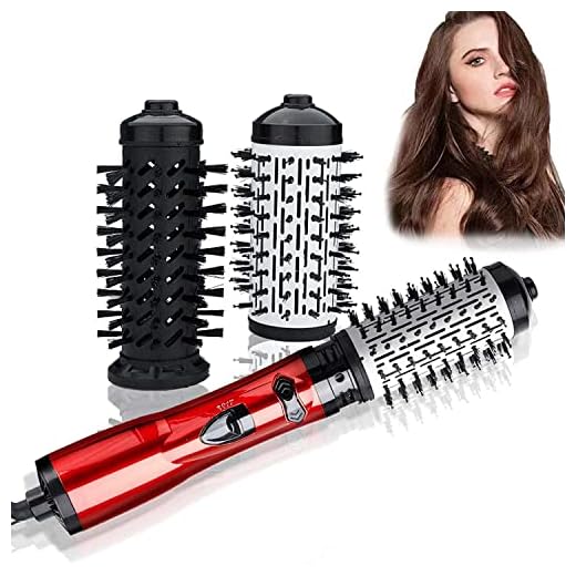 3-in-1 Hot Air Styler and Rotating Hair Dryer, Rotating Hair Dryer Brush Spinning, 2 Interchangeable Brushes for Dry and Wet Hair, Curling Hot Hair Brush (Red)