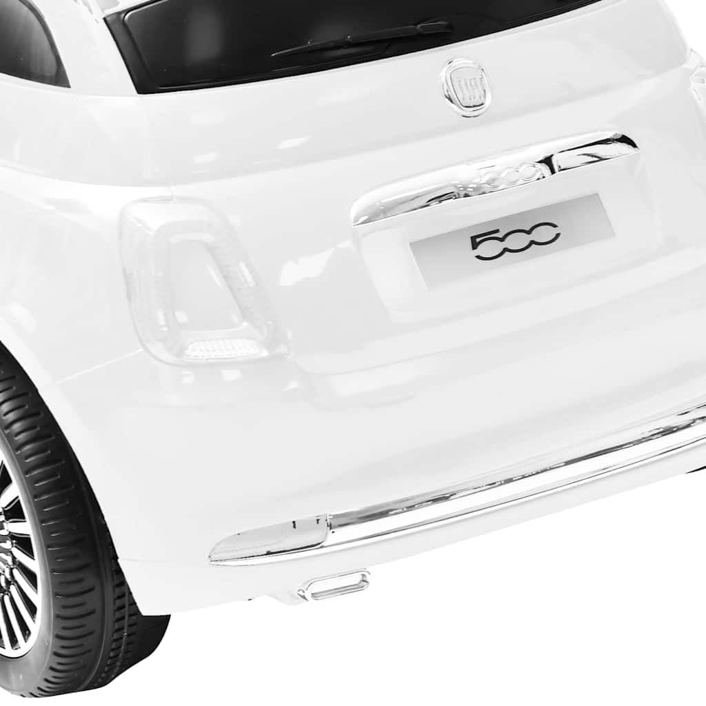 Kinder-Elektroauto FIAT 500 Weiß Kunststoff mit LED-Frontlicht 113x67,5x53 cm für 3-6 Jahre 30 W Motor 2-3 km/h Geschwindigkeit mit Musik und Sicherheitsgurt für Garten und Wohnung