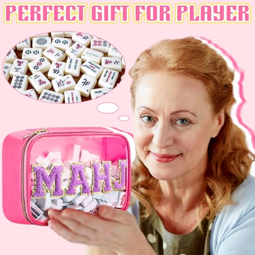 SilTriangle Empty Mahjong Tile Bag American PVC Clear Mahjong Case Size 166 Waterproof Zippered Storage Tile Holder Rack Bag for Game Lover Gift Travel, Case Only (Hot Pink,Mahj) by SilTriangle - Image 6