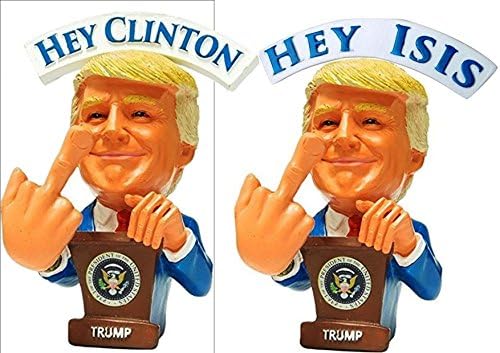 Donald Trump Doll Bobblehead Style โBobbling Middle Finger, โHey Clinton.โ โHey ISIS,โ Caricature Doll With 2 Two-Sided Banners
