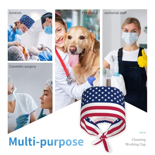 Image of Working Cap Scrub Cap with Sweatband Adjustable Unisex Women Tie Back Hat Nurse Surgical Caps