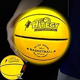 HITEGY Glow in The Dark Basketball - Water-Resistant, Size 7, Impact Activated, Includes Pump, Manual, Pre-Installed Batteries & 10 Extra Batteries - Light Up Basketball - Yellow