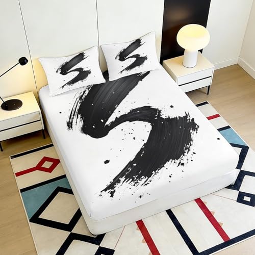 Drap housse splash noir microfibre douce lit 90x200x25cm 3D abstract
