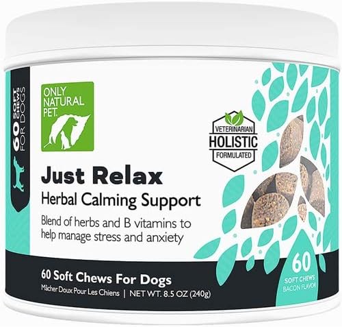 Suplemento para Cães Only Natural Pet Just Relax em Tabletes Mastigáveis com Ervas e Sabor Bacon, 60 Unidades