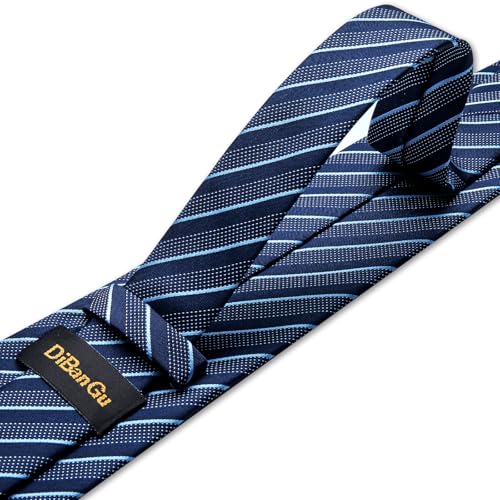 Image of DiBanGu Striped Tie Set for Men Silk Woven Plaid Necktie and Pocket Square Cufflinks Business Wedding