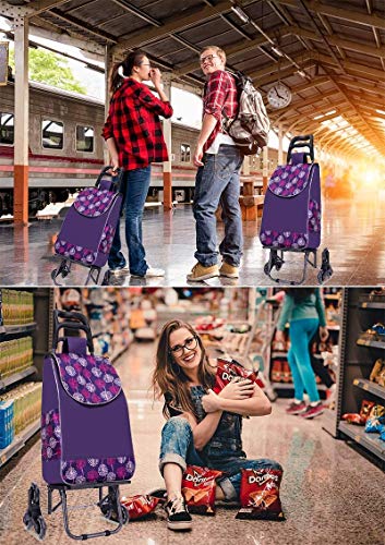 WLKINF Einkaufstrolley, tragbar, zusammenklappbar, leicht, Treppenkletterwagen, mit dreieckigem Kristallrad, für 110… – Bild 8