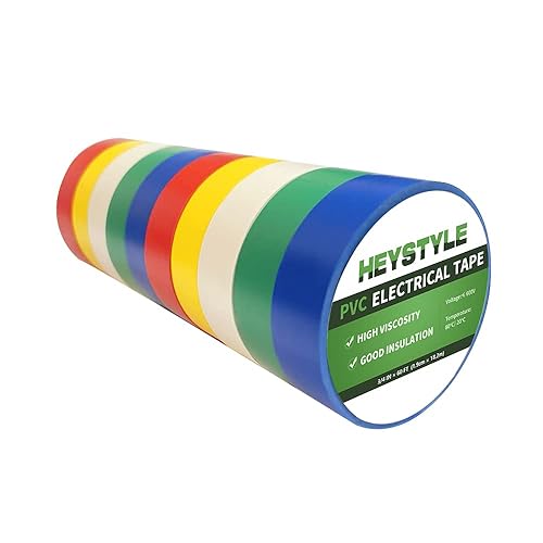 HEYSTYLE 10 rollos de cinta eléctrica de PVC 34 pulgadas x 60 pies ignífuga e impermeable cinta aislante adhesiva fuerte certificación UL nominal