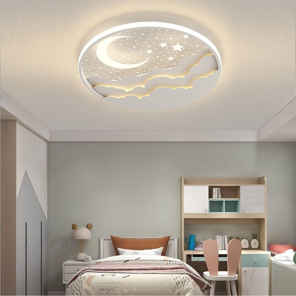 LED Kinder Deckenlampe Stern Mond Deckenleuchte Acryl Lampenschirm D50cm 50W Weiß Fernbedienung