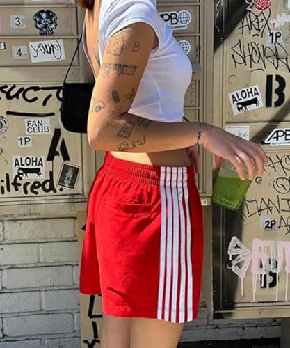 Women Athletic Sweat Shorts Side-Striped Y2k Summer Elastic Waist Workout Loose Wide Leg Lounge Shorts with Pockets2