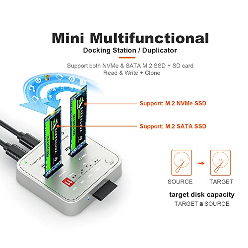 MAIWO NVMe SATA M.2 SSD Estación de Acoplamiento de Disco Duro,USB3.1 GEN2 10Gbps Duplicador, Diseño sin Herramientas, Admite 4 Modos de Clonación, 2 Bahías, Blanco (K3016CL)