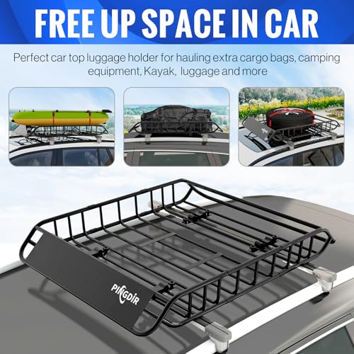 Image of PINGDIR roof Rack Basket Rooftop Cargo Carrier 46 inch*36 inch ,Cargo Net with Attachment Hooks,