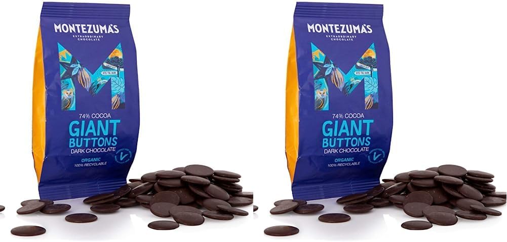 Montezuma's 74% Cocoa, Giant Dark Chocolate Buttons, Gluten Free & Organic, 180g Bag (Pack of 2)