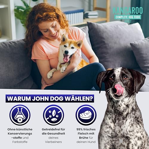 JOHN DOG Hundenassfutter Känguru - Premium Getreidefreies Hundefutter mit 99% Fleisch - Monoprotein Nassfutter für ausgewachsene Hunde - Pure Black Special Edition 800g