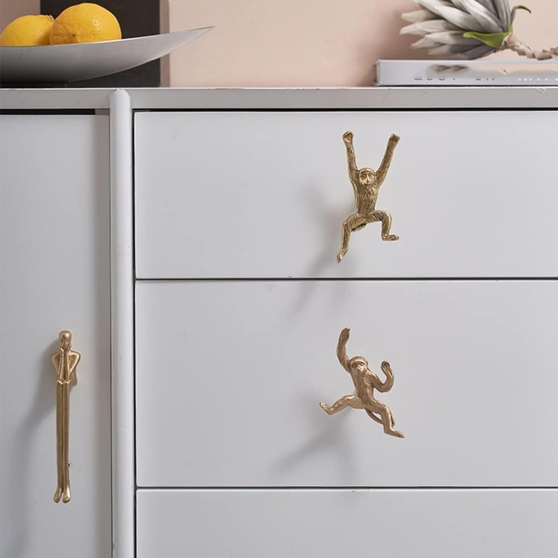 1 Pack Gold Solid Brass Cabinet Knobs,Monkey Shaped Dresser Knobs Drawer Pulls Kitchen Cupboard Bathroom Dresser Cabinet Handles (Style 1)