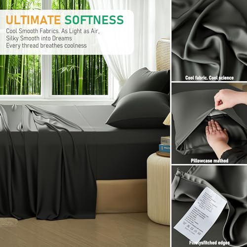 Image of 100% Viscose Derived from Bamboo Sheets, Soft & Cooling Viscose from Bamboo Sheets for Hot Sleepers, Ultra - deep Pockets Fit 18 inch-24 inch Mattresses(Gray)
