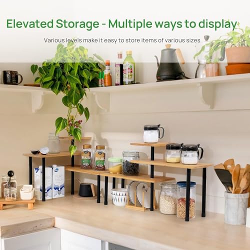 Image of Rellon Industries 3 Tier Spice Rack for Kitchen Counter Top Organizer Shelf Storage Rack,Container Rack, Space Saving,Bathroom Shelves (wooden)