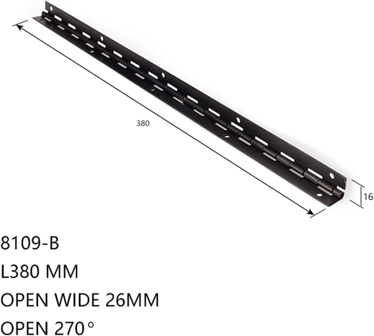 270 Degree Open Long line L380mm L153mm 1mm Thick Iron Black Piano Furniture Hinge with Free Screws(8109B-L380w26)