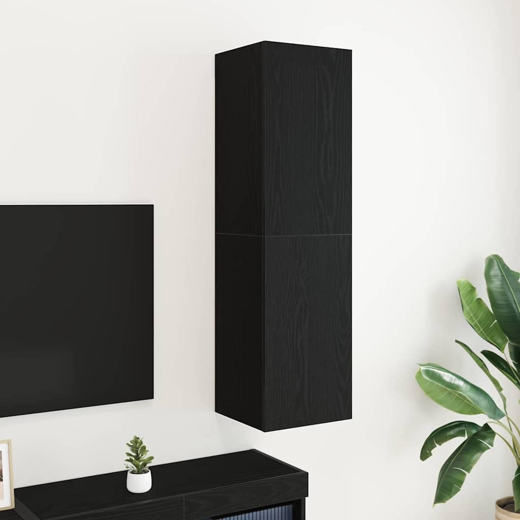 vidaXL Meuble TV mural Chêne noir 30,5 x 30 x 110 cm Bois d'ingénierie, Rangement moderne pour salon, meuble TV mural, unité média rectangulaire, solution gain de place, chic