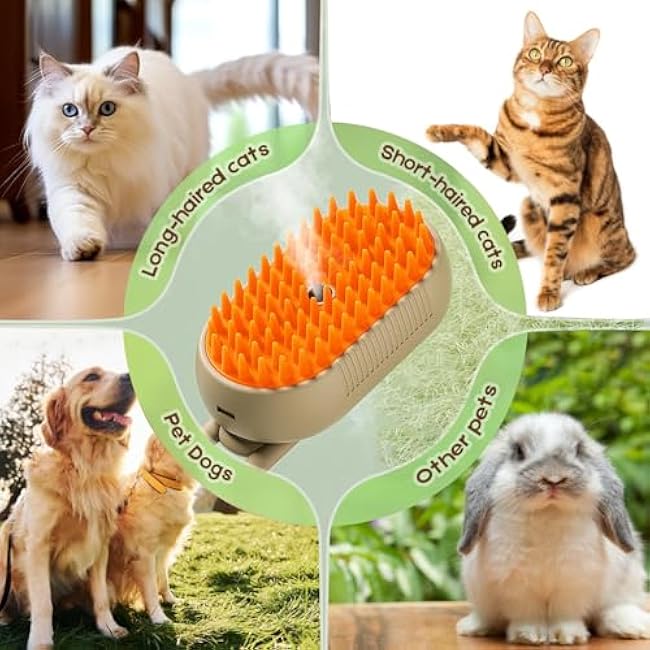 Cat Steam Brush for Shedding, 2025 New 4 in 1 Rechargeable Steam Pet Brushes for Cats & Dogs, Indoor Anti-static Pets Brush for Massage, Cleaning, Shedding & Combing Hair (Beige)-fC198ZY0