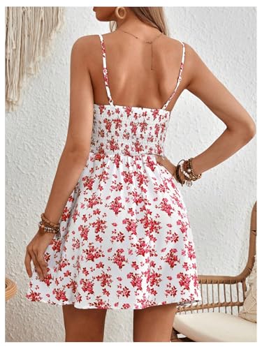 Image of Floerns Women's Boho Floral Print Sleeveless Sundress Ruched Bust Flare Hem Vacation Cami Short Dress