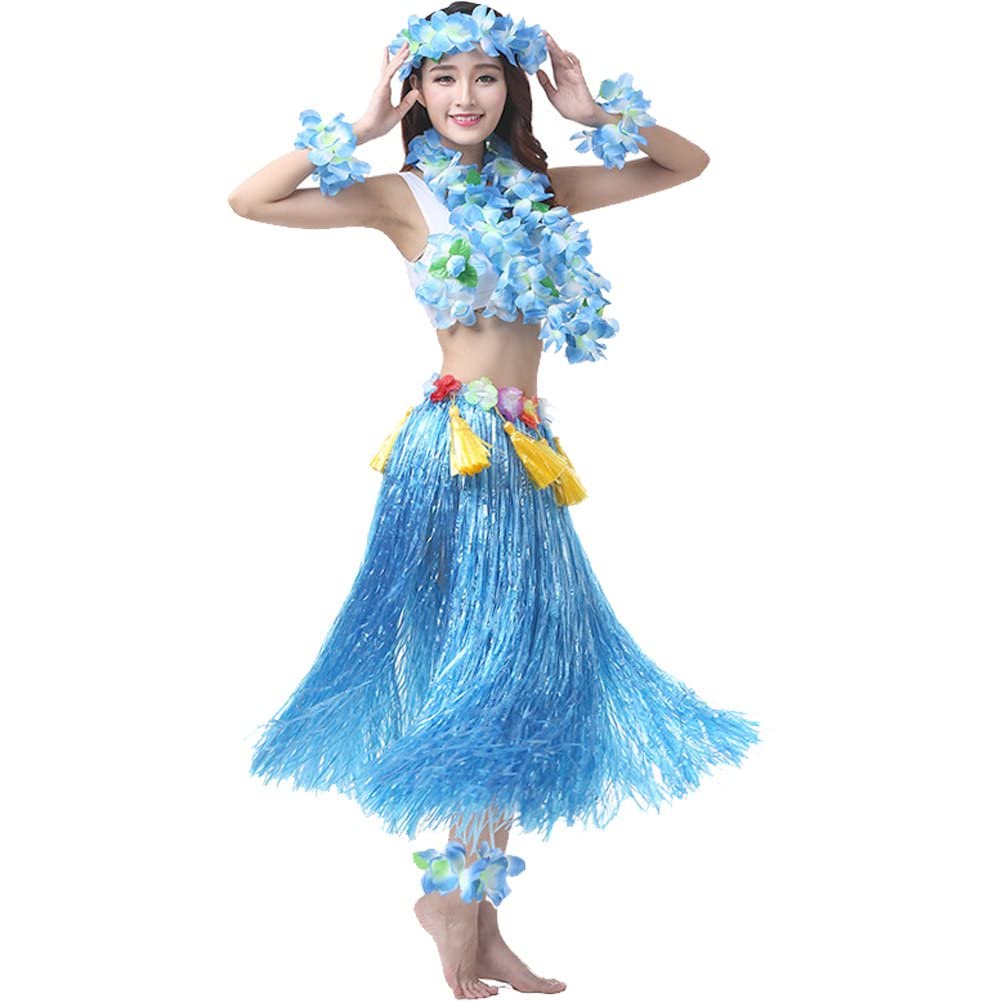 Jupe d'herbe hula avec ensemble de costume hawaïen et accessoires lei pour adulte femmes