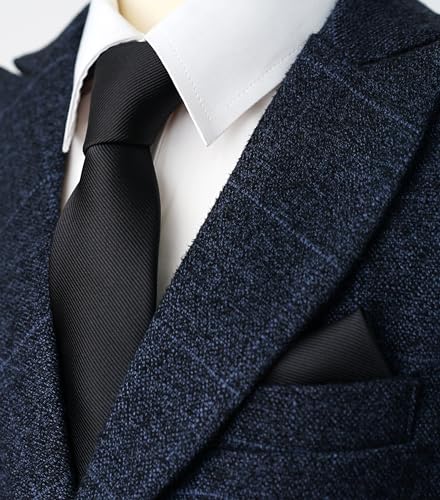 Image of Boy's Solid Tie with Pocket Square Set, Regular Necktie for Children and Kids, Self-Tied