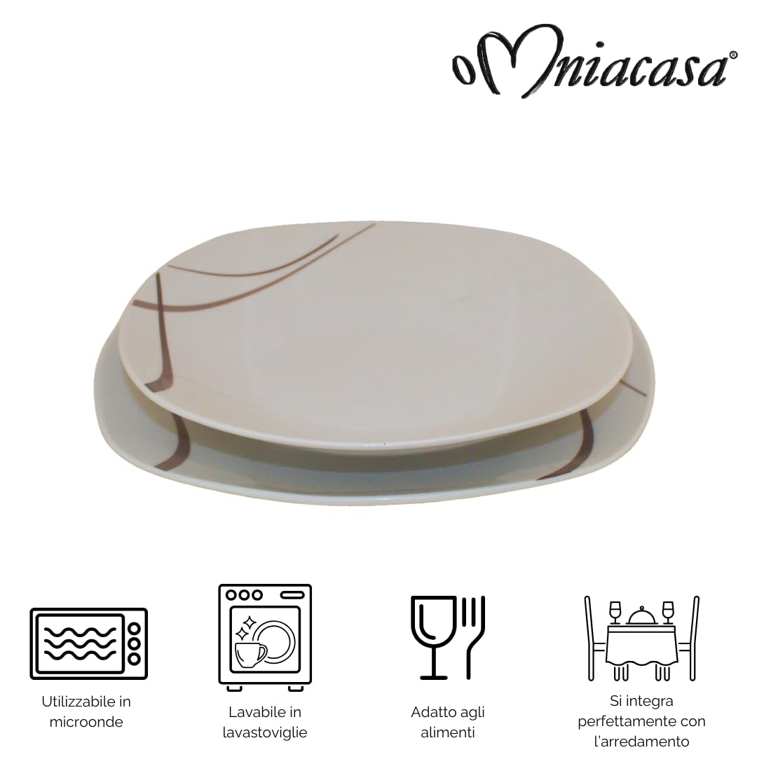 Servizio Piatti Con Tazzine da Caffè 30 Pezzi per 6 Persone Strips Tortora Design Moderno in Porcellana Resistente, Lavabili in Lavastoviglie e Utilizzabili in Microonde