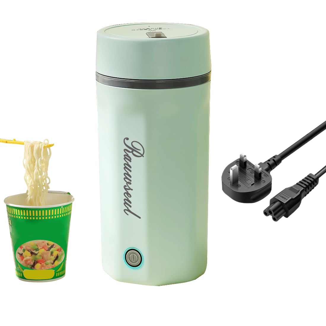 Electric travel kettle 500 ml, portable mini mug, 3-in-1, mini flask 304, stainless steel housing, 220 V (AC), pressure lid, automatic switch-off, green