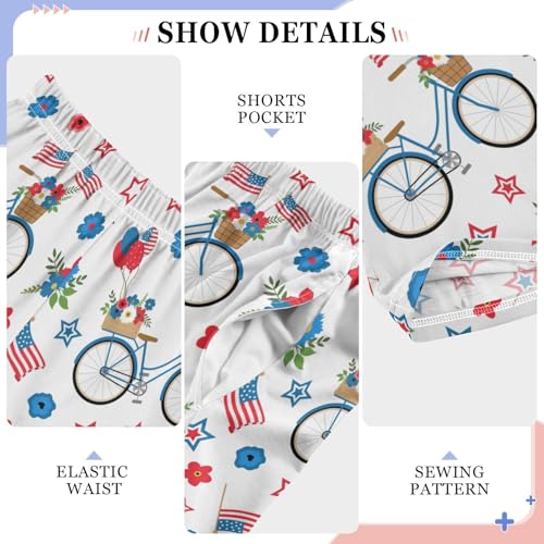 Patriotic Day Bicycle Floral Boys Long Pants Soft Trousers Elastic Waist Kids Lounge Bottoms with Pockets S-XL4