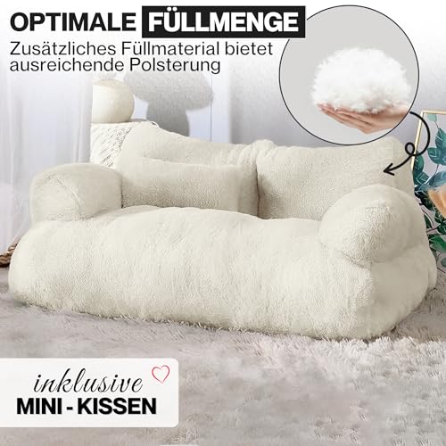 noviclass® Katzensofa Simba Katzen Hundesofa | Inklusive Mini-Kissen | 70x48cm | Katzenbett Hundebett kleine Hunde | Flauschig ausreichend gefüttert | Bezug abnehmbar (Creme)