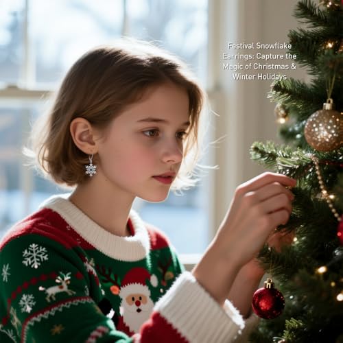 Snowflake Earrings for Women Sterling Silver Christmas Snowflake Earrings Dangle Drop Winter Holiday Jewelry Leverback Christmas Gifts4