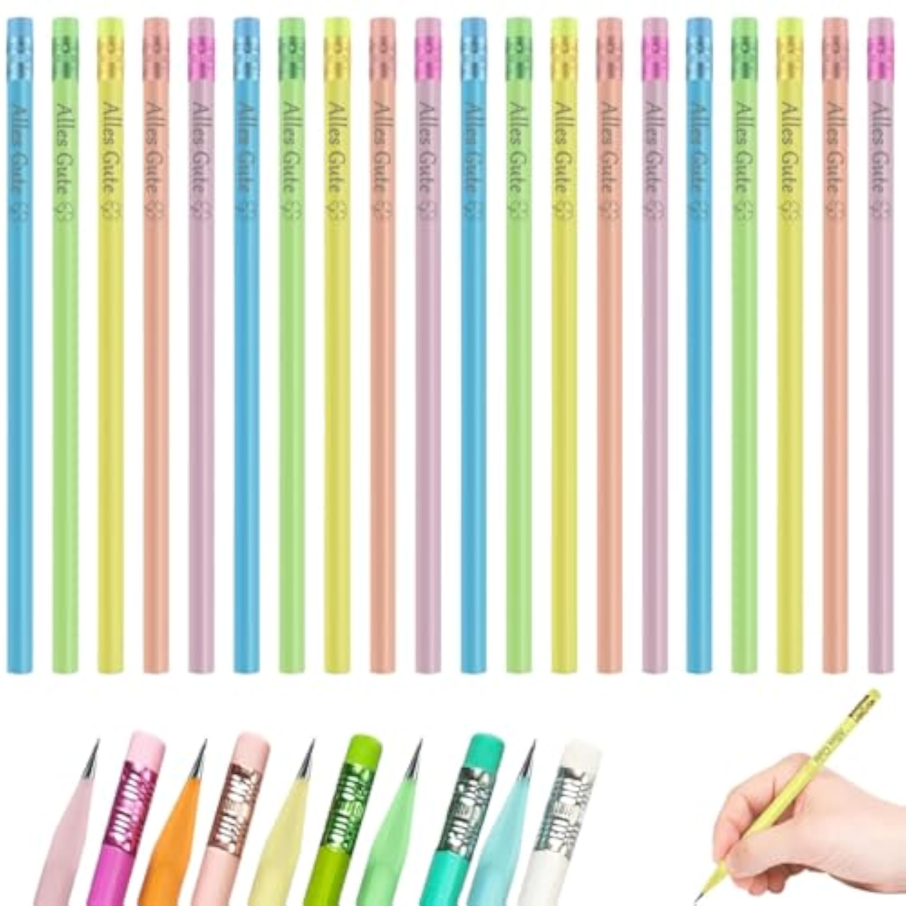 20 Piezas Lápices De La Suerte, Personalizados Lapices HB con Goma Regalos De Vuelta Al Cole Exámenes, Motivadores Lapiz Material Escolar y Papeleria Para Niños, Estudiantes, Profesores (Color claro)