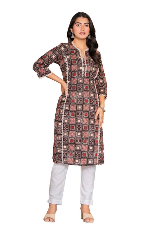Image of Women's Pure Cotton Floral Printe Straight Single Kurti