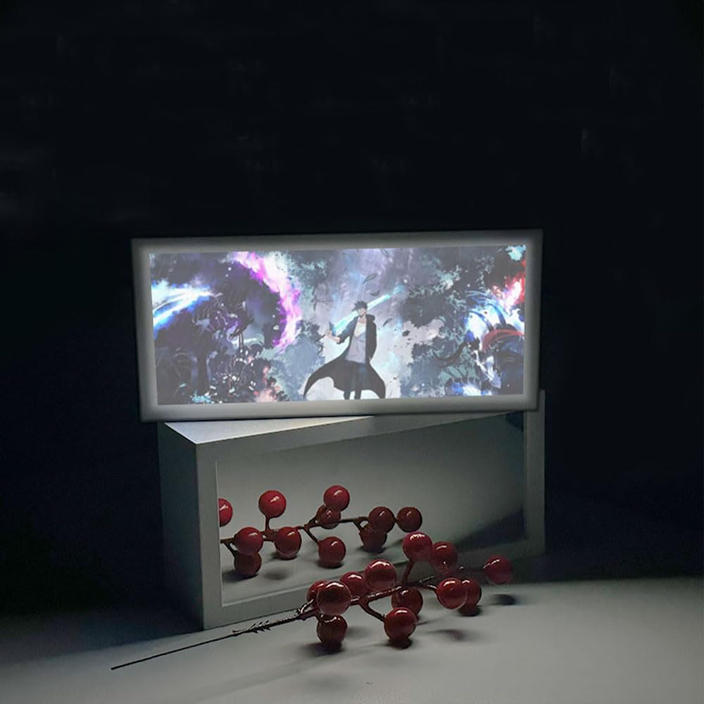 Zhongkaihua Sung Jin Woo Anime Night Light Box Mirror Light Painting Table Lamp Bedroom Desktop Decoration Anime Ornaments Gift for Fans