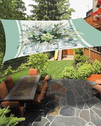 OComster 8' x 10' Sun Shade Sail, Sage Green Eucalyptus Rectangle Patio Shade Canopy, Farmhouse Spring Summer Botanical Waterproof Outdoor UV Block Sunshade for Garden Porch Deck Backyard Playground