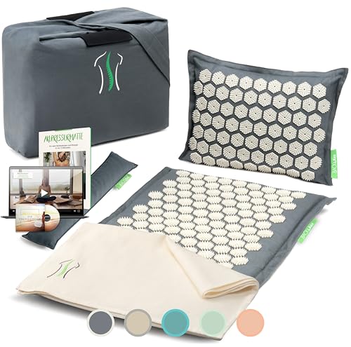 BACKLAXX® Akupressurmatte mit Kissen, Tuch und Tasche | Akupunktur-Matte mit...