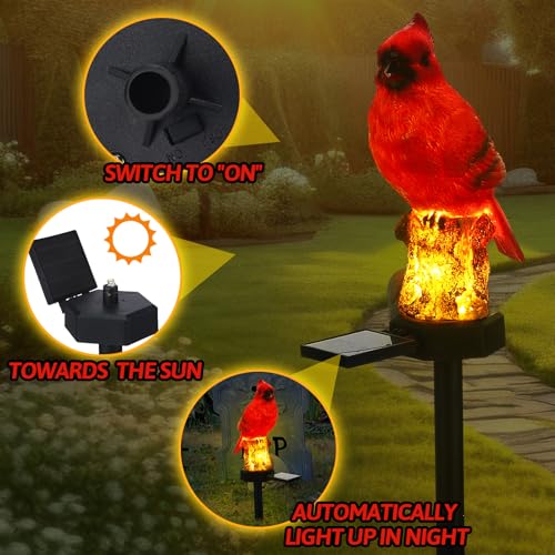 Baquler DECOR-BAQULER-07 2 Pack Cardinal Solar Lights Cardinal Outdoor Decor Red Bird Solar Lights Cardinal Garden Stake Light Bird Figurine Light thumb #3