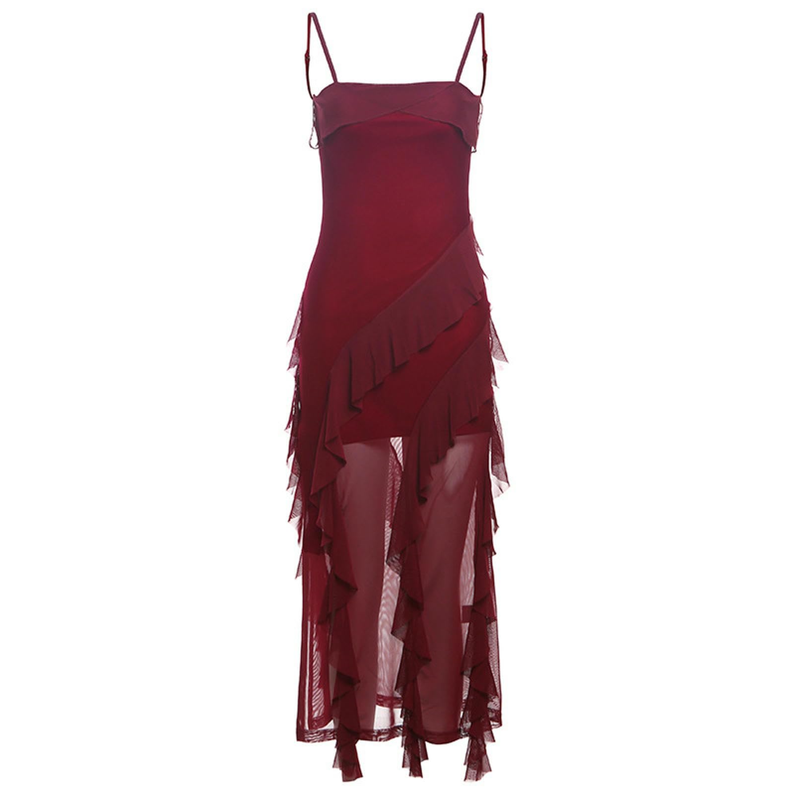 Robe Ribbon De Vague pour Femmes Décorative sans Épaule Dos Cocktail Manches Maxi Femmes-Rouge-s