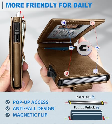 Airtag Wallet for Men,with Money Clip Gift Boxed,Slim Front Pocket Wallet RFID Blocking Metal Case Smart Pop-up Credit Card Holder in Magnetic Leather Flip3