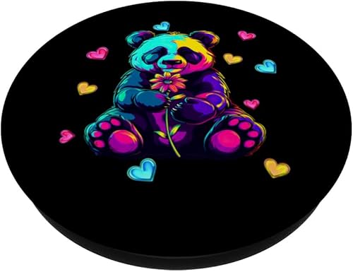 Miniatura 2 de Streetwear synthwave 80s 90s retro Panda heart flower teens PopSockets Adhesive PopGrip