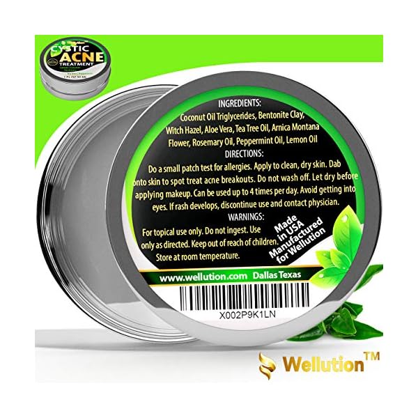 Cystic-Acne-Treatment-and-Acne-Scar-Remover-Made-in-USA-Effective-Face-Body-Severe-Acne-Cleanser-with-Tea-Tree-Oil-Prevent-Future-Breakouts-Natural-Acne-Spot-Pimple-Cream Wellution Cystic Acne Treatment Cream - Natural Pimple and Scar Remover with Tea Tree Oil - Effective Overnight Face Treatment for Acne Spots, Pimples and Scars - 1oz
