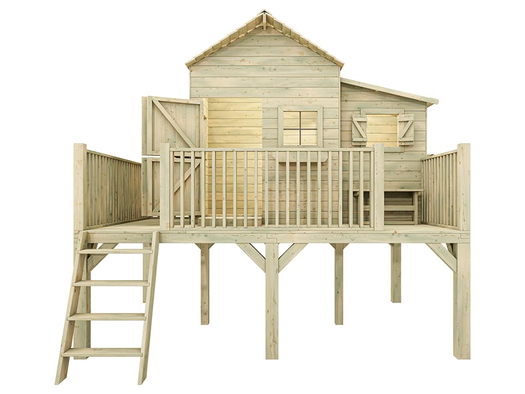 Spielhaus Butterfly XL KDI | 351x270x175 cm | Kesseldruckimprägniert | Mit Podest, Tür & 4 Fenstern | Inkl. Blumenkästen & Fußboden