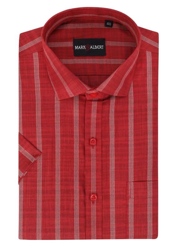 Image of MARK & ALBERT Men's Half Sleeve Cotton Linen Striped Shirt