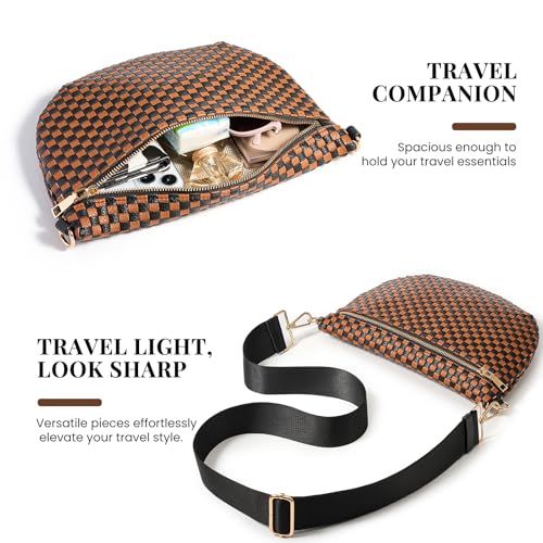 Image of Woven Crossbody Bags For Women, Checkered PU Waist Pack Travel Sling Bag