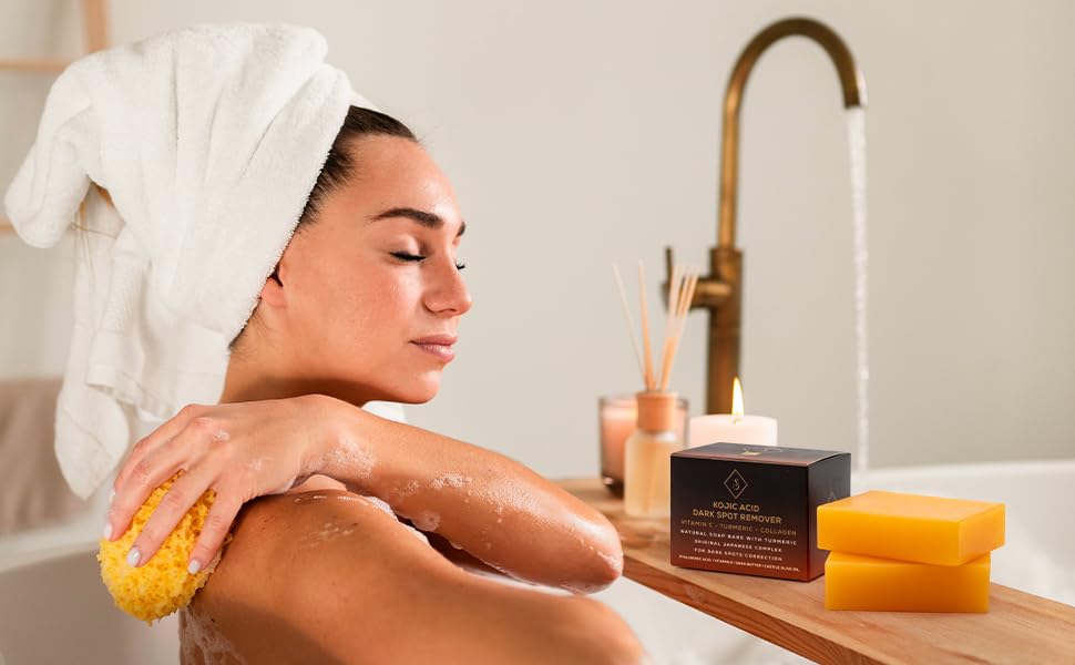 Miniatura 8 de Jabón orgánico de miel y cúrcuma con ácido kójico. Barras de jabón eliminadoras de manchas oscuras con vitamina C, retinol, colágeno, cúrcuma,